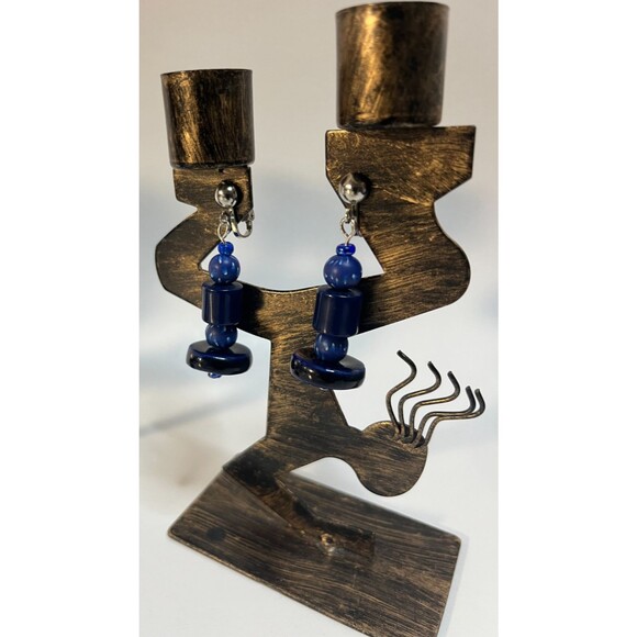 Glass Wood & Resin Clip On Earrings 4 Pair Dangles 1-2" Boho Hippie USA Made F8 - Picture 4 of 8